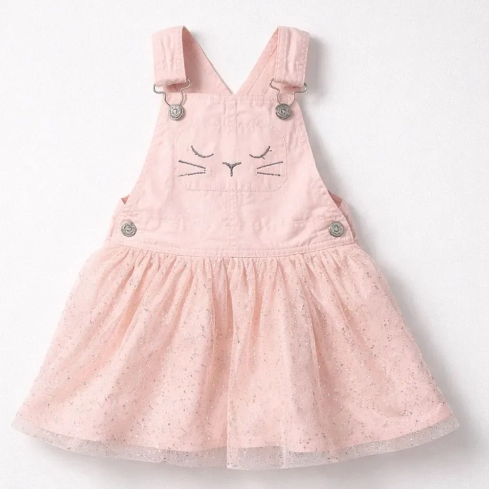 OshKosh B’Gosh Pink bunny and tail tulle skirt overall dress size 24 months